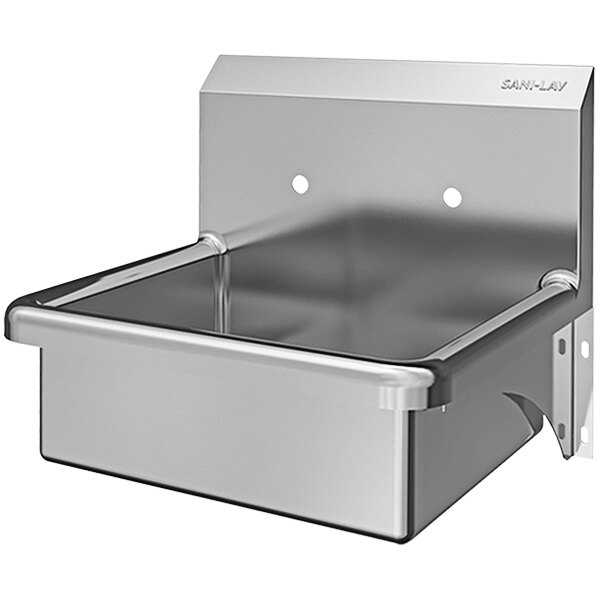 A stainless steel Sani-Lav wall mounted hand sink with holes.