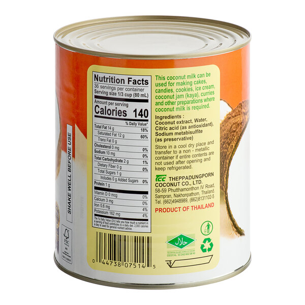 Chaokoh Unsweetened Coconut Milk 10 Can 6/Case