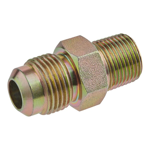 A close-up of a 1/2" male NPT threaded fitting.