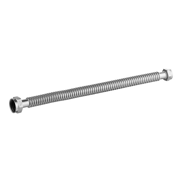 An Easyflex stainless steel water heater connector hose with nuts on the ends.