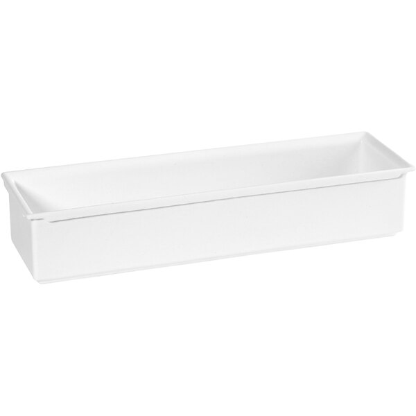 A white rectangular Bugambilia food pan with a handle.