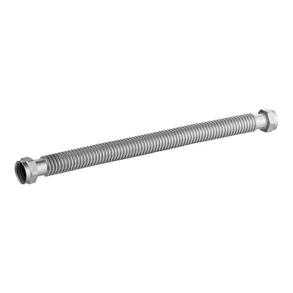 A silver metal Easyflex stainless steel water heater connector hose with a nut.