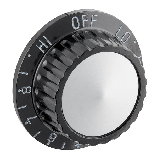 A black and silver Eagle Group infinite control knob with white text and a white knob on top.
