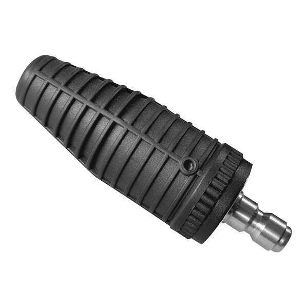 A black plastic Sun Joe Quick Connect Turbo Head Spray Nozzle with a metal attachment.