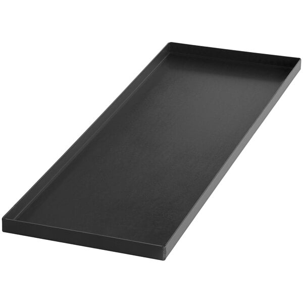A black rectangular LloydPans pizza pan with a white background.