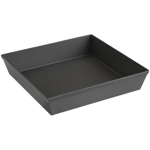 A black square LloydPans Sicilian-style pizza pan with a handle.