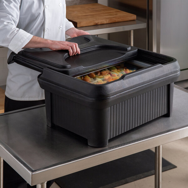 Carlisle XT160003 Cateraide™ Slide 'N Seal™ Black Top Loading 6" Deep Insulated Food Pan Carrier with Sliding Lid
