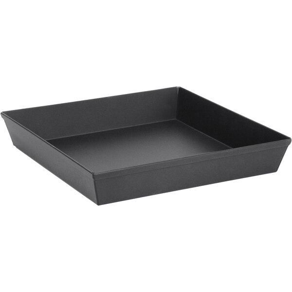 A black square LloydPans Sicilian-style pizza pan with a handle.