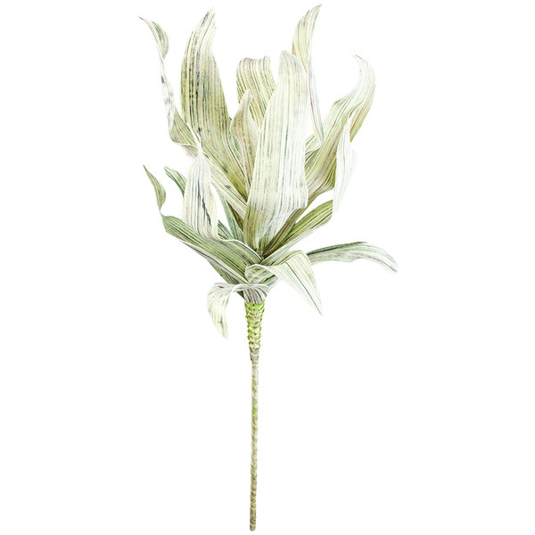 A Kalalou artificial white greenery stem with leaves and a white flower on a long stem.