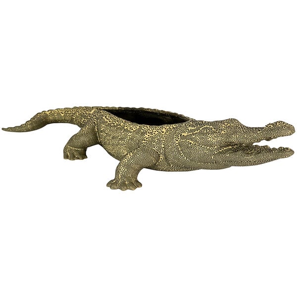 A Kalalou ceramic alligator planter on a metal base.