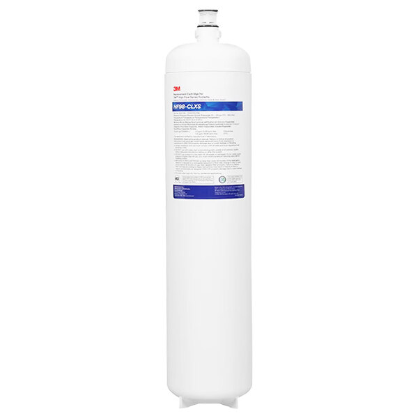 A white 3M water filtration cartridge with a blue label.