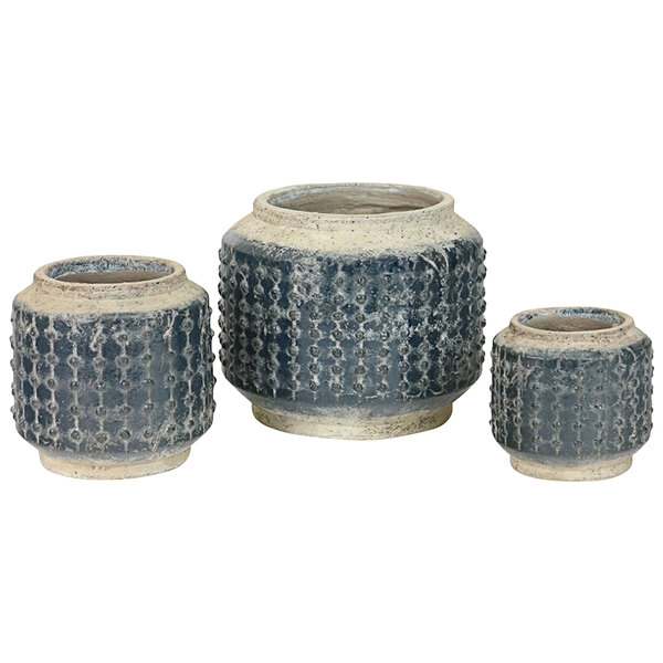 Kalalou 3Piece Ceramic Dark Blue Knobby Pot Set