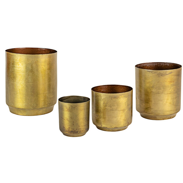 【4個セット】カタチ製作所Mederu pot ビーンズ アンティークゴールド等 Kalalou 4-Piece Metal Flower Pot Set with Aged Brass Finish