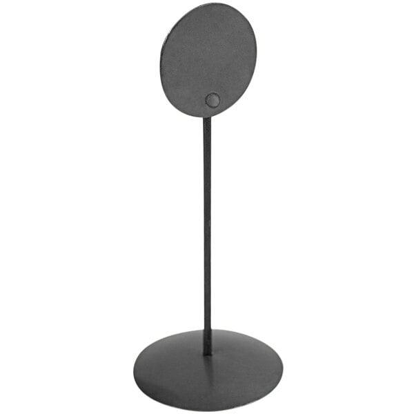 A black metal Kalalou round wire card stand with a circular base.