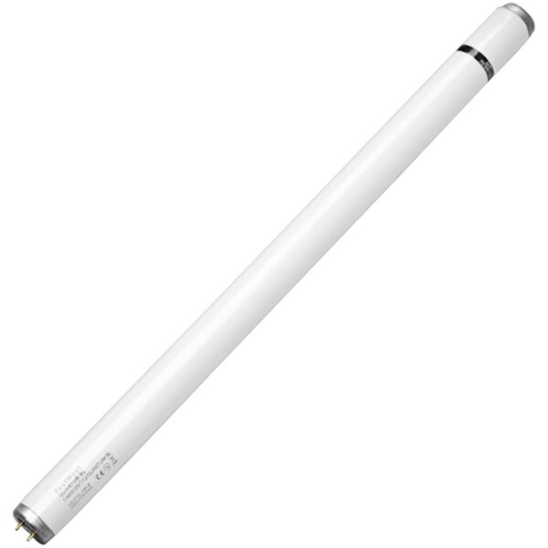 A white tube light with black tips and a silver top.