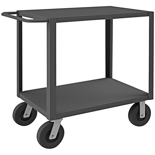 A black Durham Mfg steel service cart with wheels.