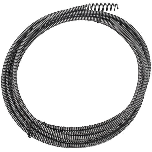 A coiled black spring wire with a black metal tube at one end.