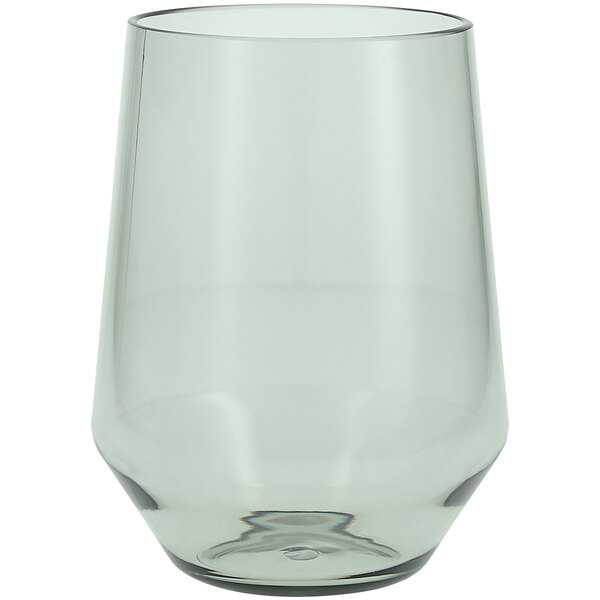 A Fortessa Sole sage plastic stemless wine glass.