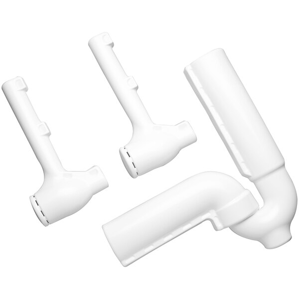 A white plastic trap wrap kit with two pipes and a hose.