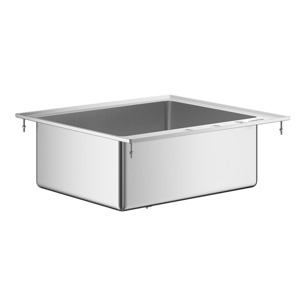 A rectangular stainless steel sink with a deep basin and a flat rim, designed for drop-in installation.