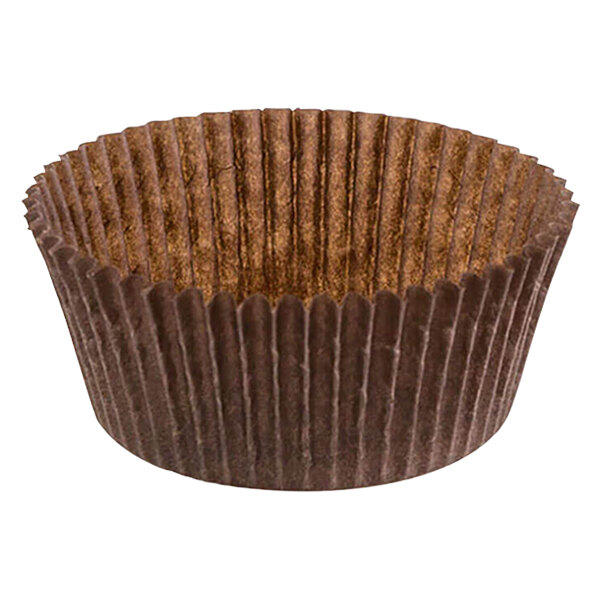 A close up of a brown paper cupcake wrapper.