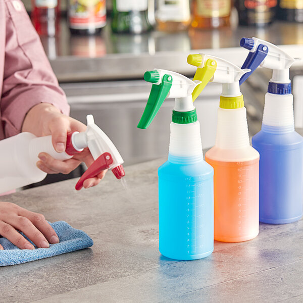 Noble Chemical 16 oz. MultiColor Plastic Bottle / Sprayer 12/Pack