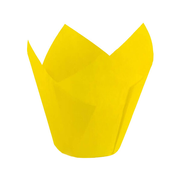 A yellow paper tulip baking cup.