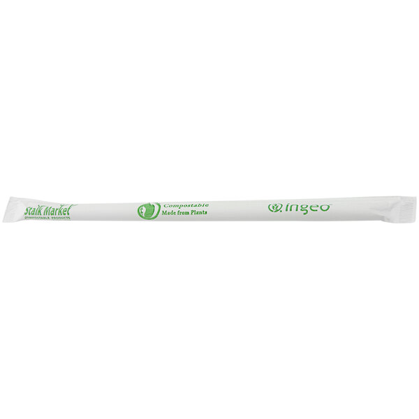 A clear wrapped Stalk Market giant compostable straw.