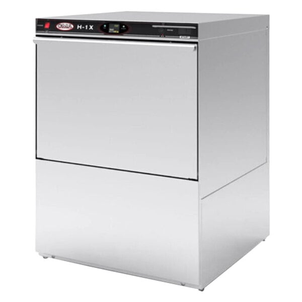 A stainless steel CMA undercounter dishwasher with a black handle on the door.