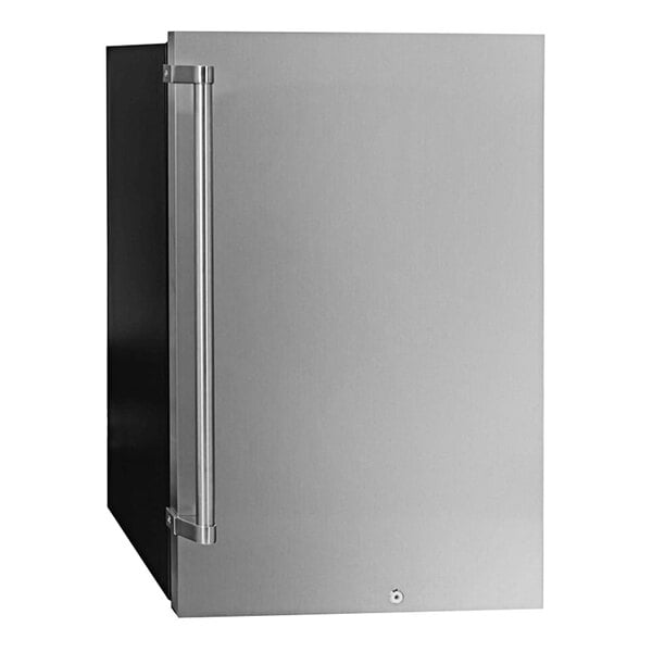 A stainless steel Danby reach-in refrigerator with a solid door.