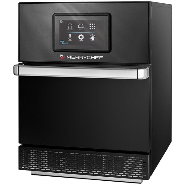 A Merrychef conneX16 high-speed oven in black with a touch screen.