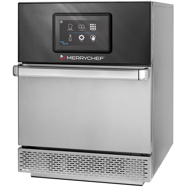 A Merrychef stainless steel high-speed oven on a counter.