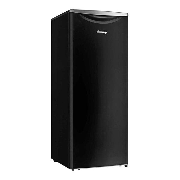 A black Danby reach-in refrigerator with a white background.