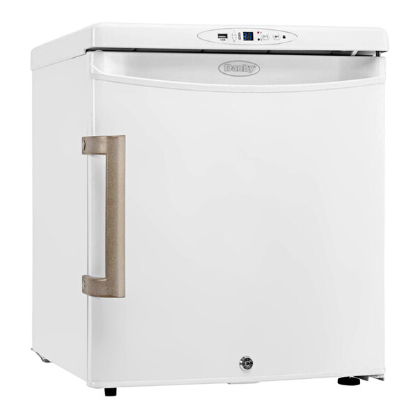 A white Danby Health solid door refrigerator with a handle.