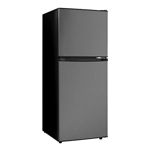 A black stainless steel Danby reach-in refrigerator with two doors.