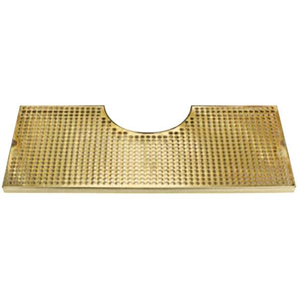 A Micro Matic PVD brass surface mount drip tray with a gold mesh plate.