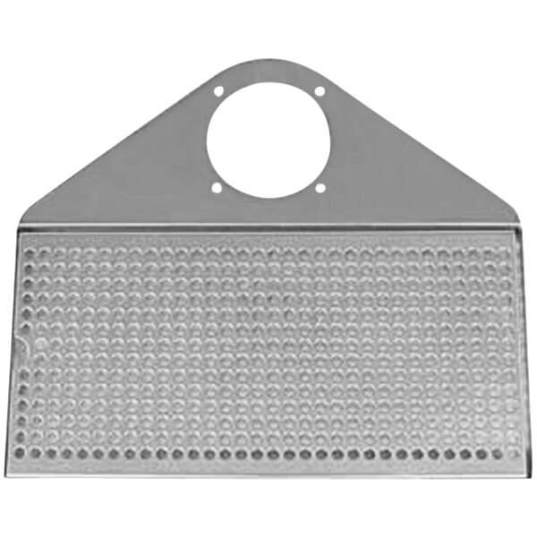 A stainless steel Micro Matic surface mount drip tray with a metal plate and holes.