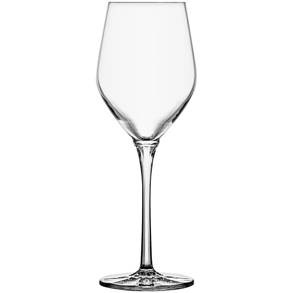 A clear Schott Zwiesel white wine glass with a long stem.
