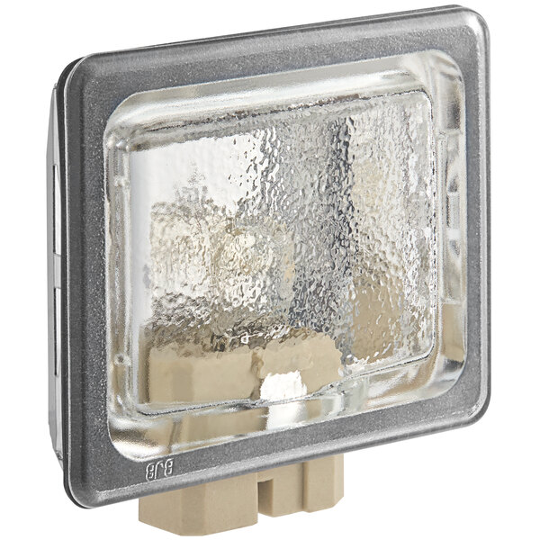 A square metal light with a clear glass cover.