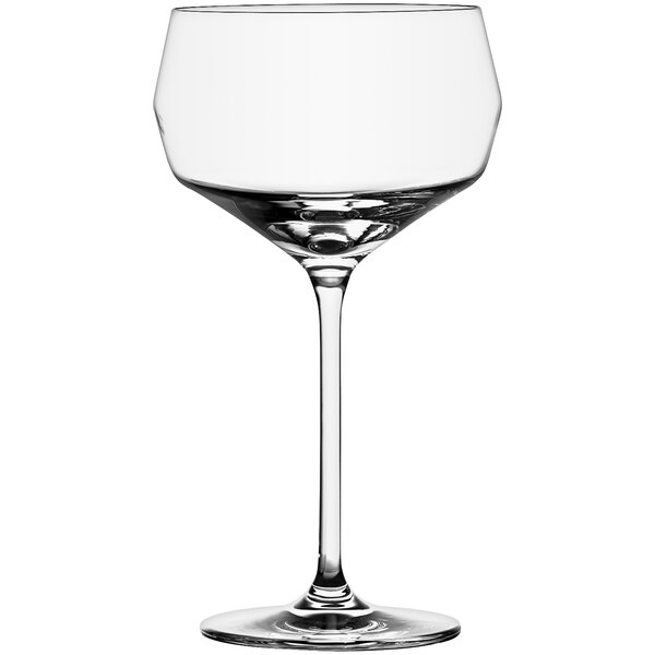 A clear Schott Zwiesel Gigi wine coupe with a long stem.