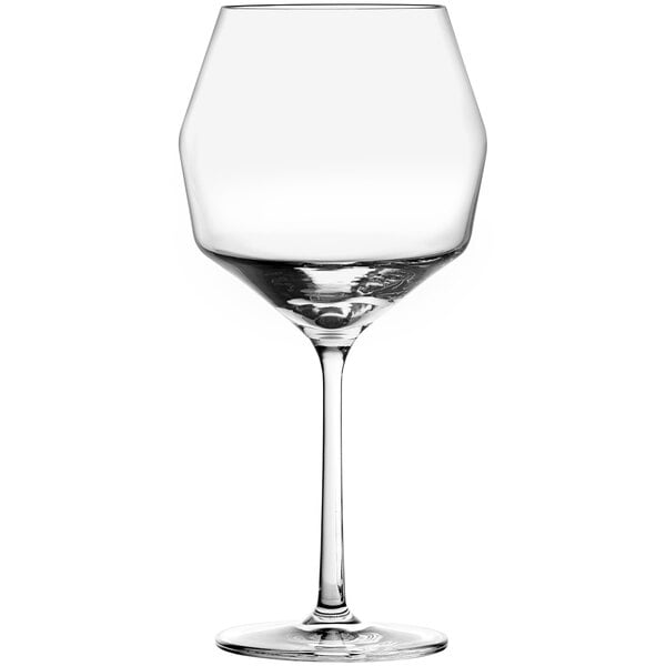 A close up of a Schott Zwiesel clear wine glass with a stem.