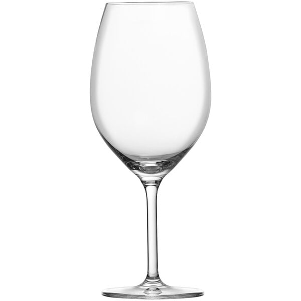 A clear Schott Zwiesel claret wine glass on a white background.