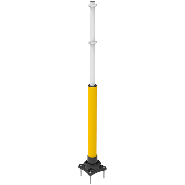 A yellow and white pole with a yellow and black cylinder over a white tube.