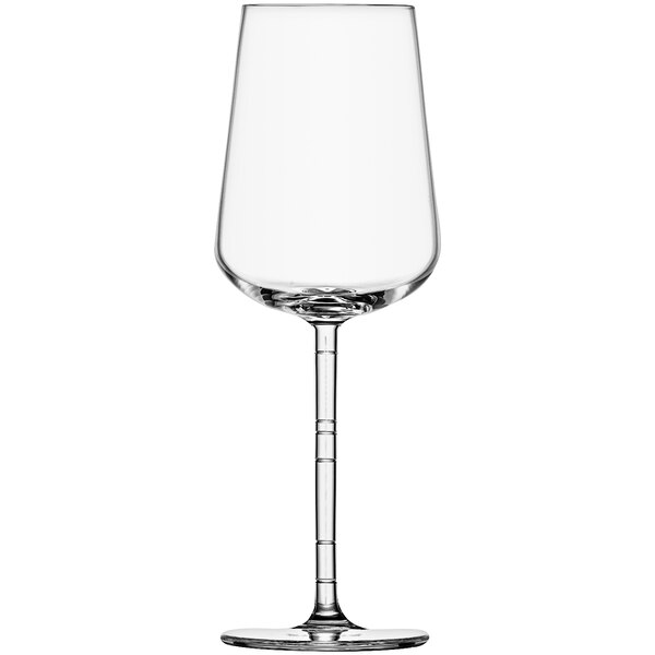 A close-up of a clear Schott Zwiesel white wine glass with a stem.