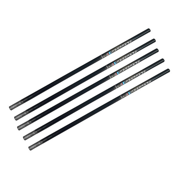 A group of four black and silver SpaceVac poles with a black handle.