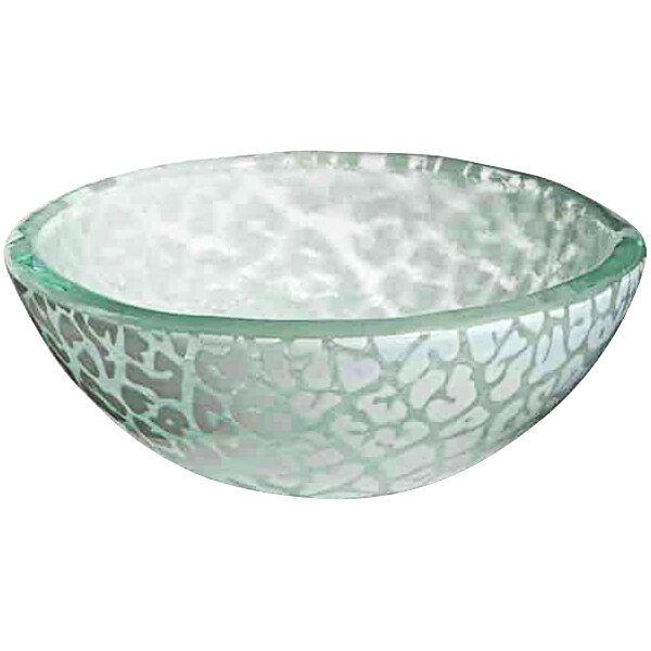 A close up of a Rosseto Kalderon white glass mini bowl with a pattern on it.