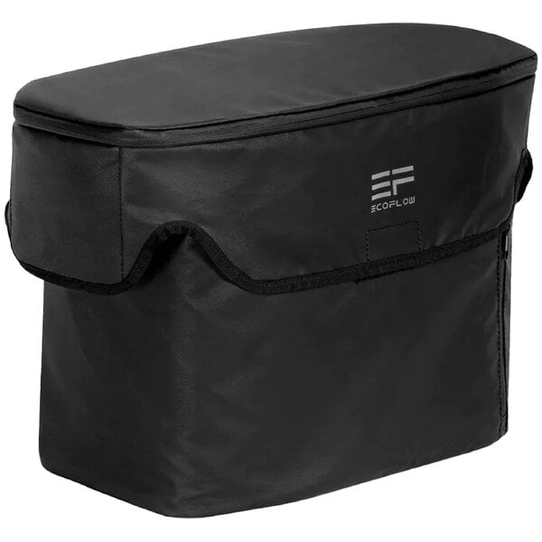 A black EcoFlow DELTA mini waterproof bag with a white logo.