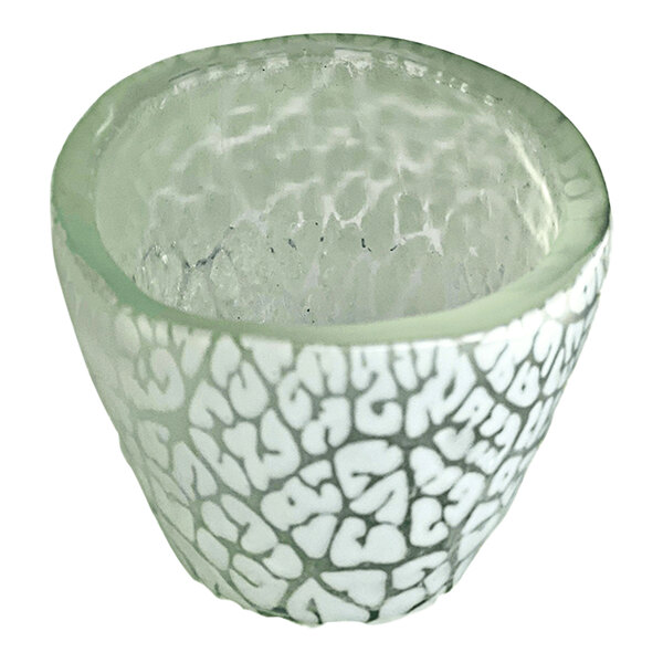 A white glass bowl with a white speckled pattern.
