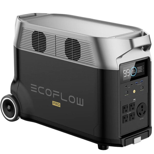 An EcoFlow DELTA Pro portable power station in black and silver.