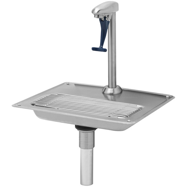 A stainless steel Eversteel water station with a blue push-back actuation arm.